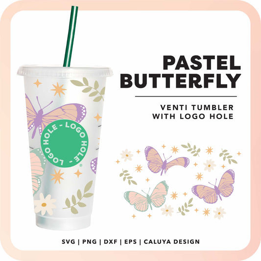With Logo Venti Cup Wrap SVG | Pastel Butterfly SVG