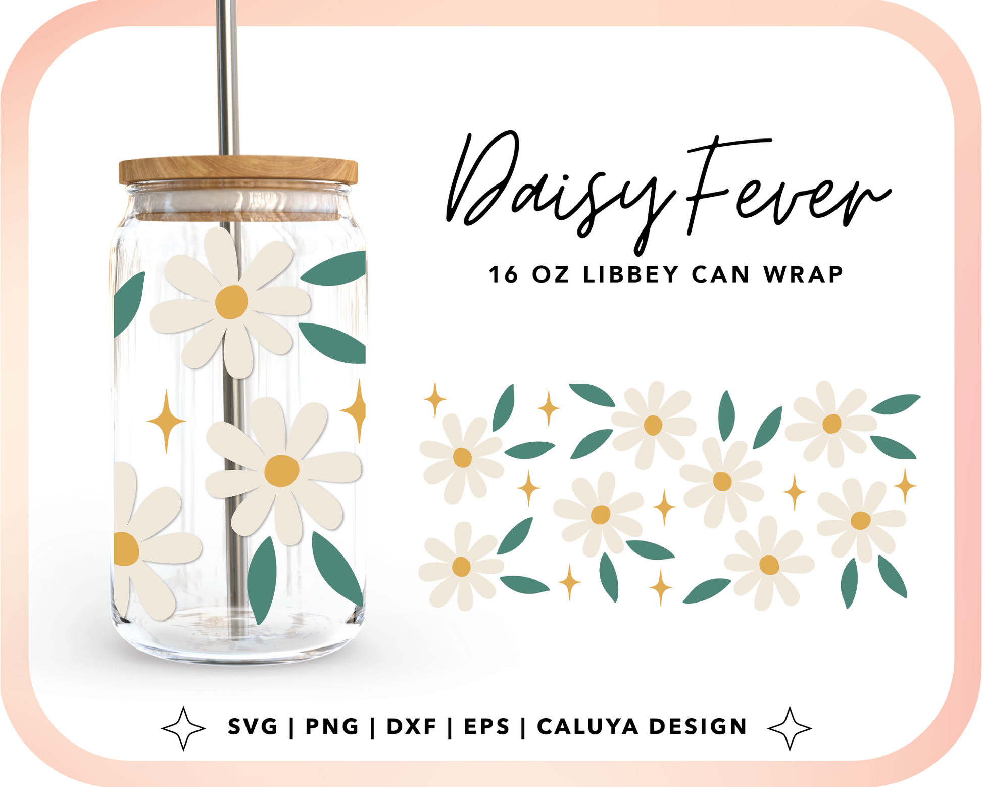 16oz Libbey Can Cup Wrap | Daisy Flower Cut File for Cricut, Cameo Silhouette | Free SVG Cut File