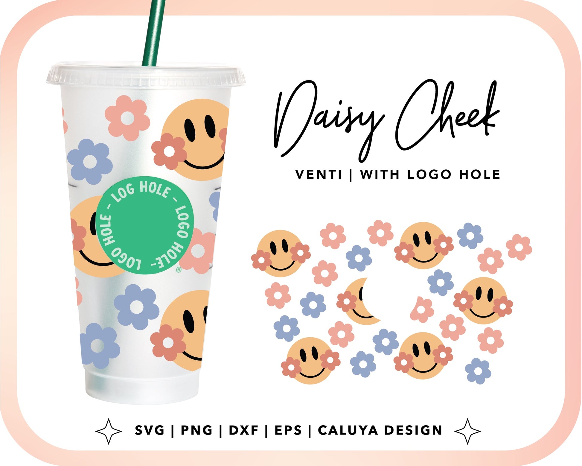 With Logo Venti Cup Wrap SVG | Daisy Cheek Smiley Face Cut File for Cricut, Cameo Silhouette | Free SVG Cut File