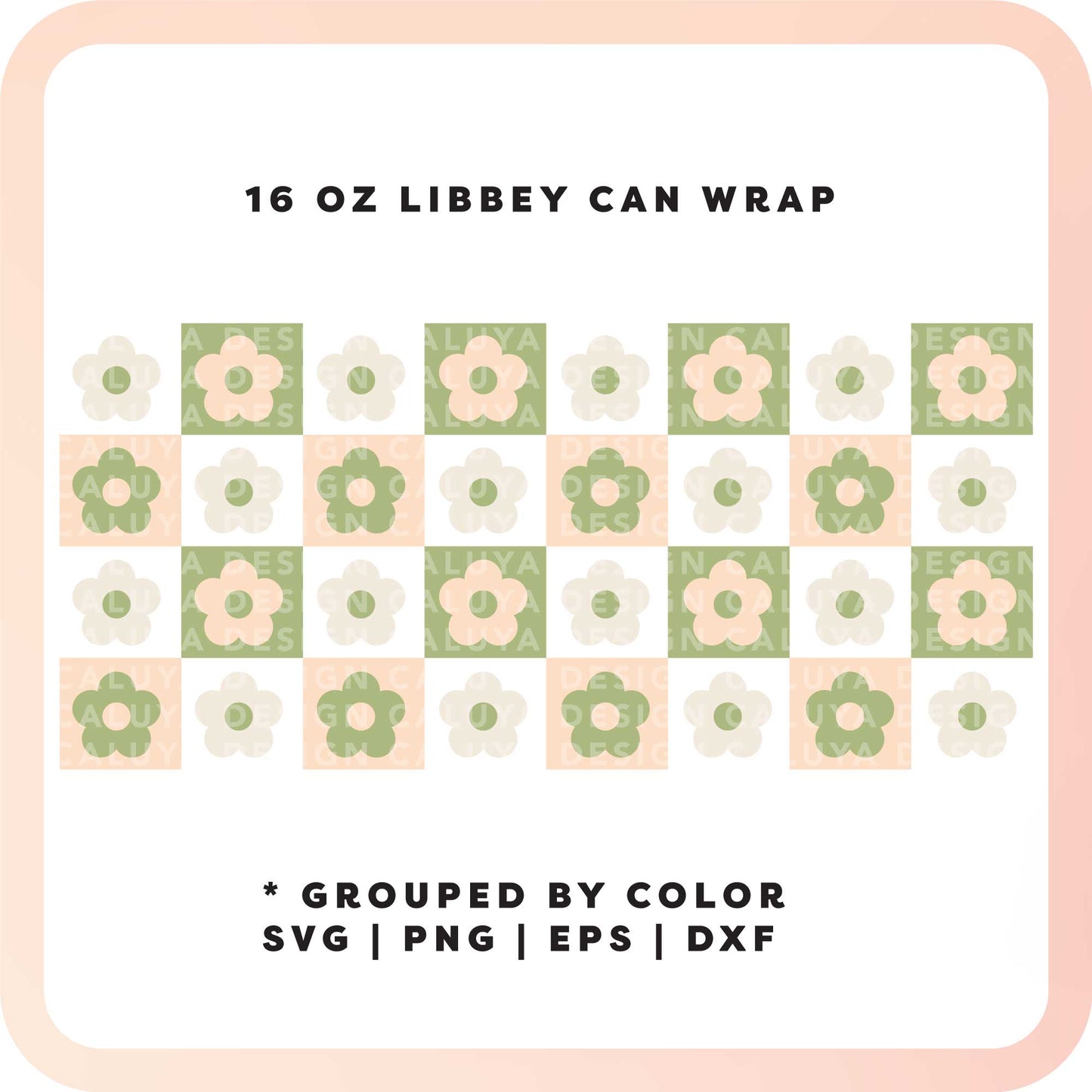 [ Digital File ] 16oz Libbey Can Wrap SVG | Retro Flower Checkered SVG