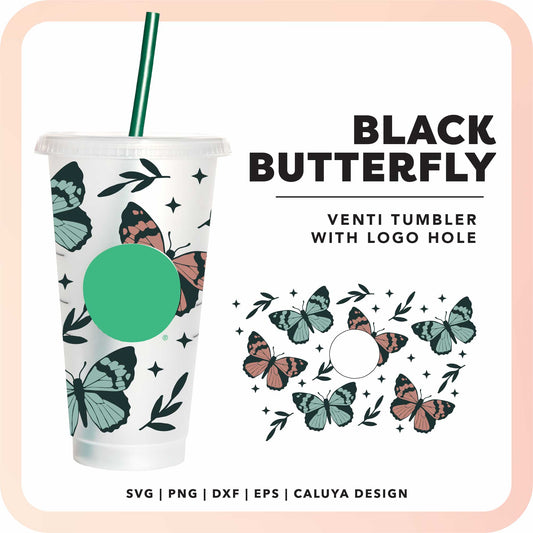 With Logo Venti Cup Wrap SVG |  Black Butterfly SVG