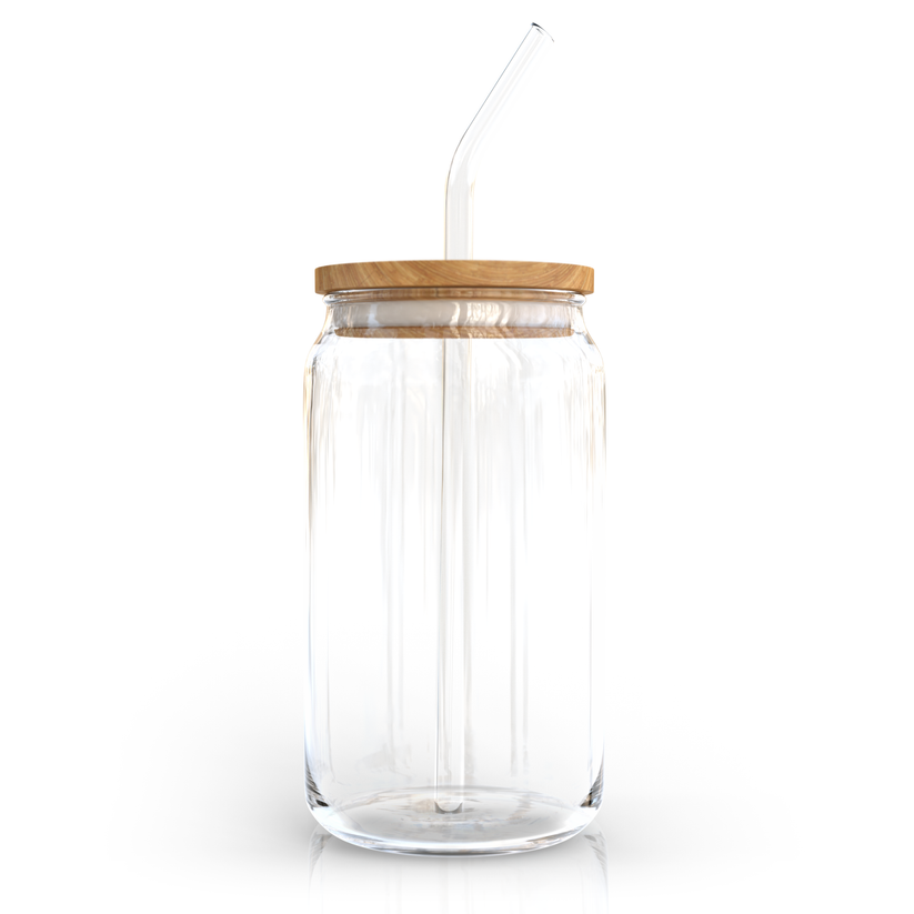 16oz Glass Can with Bamboo Lid and Glass Straw – Caluya Design