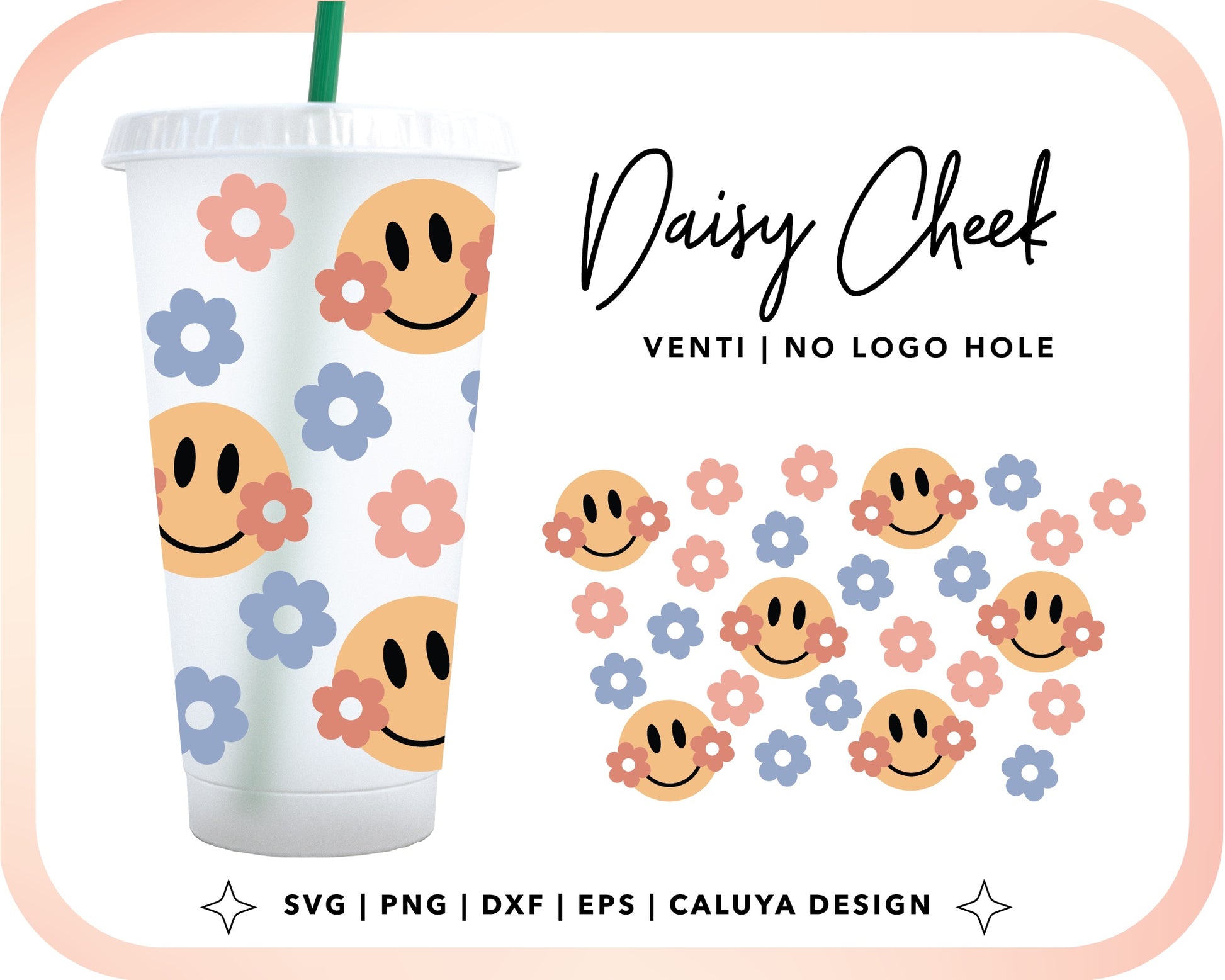 No Logo Venti Cup Wrap SVG | Daisy Cheek Smiley Face Cut File for Cricut, Cameo Silhouette | Free SVG Cut File