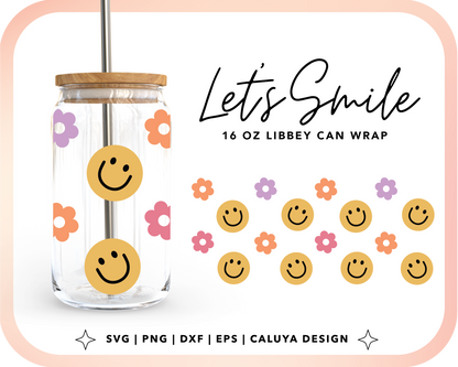 16oz Libbey Can Cup Wrap | Smiles and flowers Cut File for Cricut, Cameo Silhouette | Free SVG Cut File