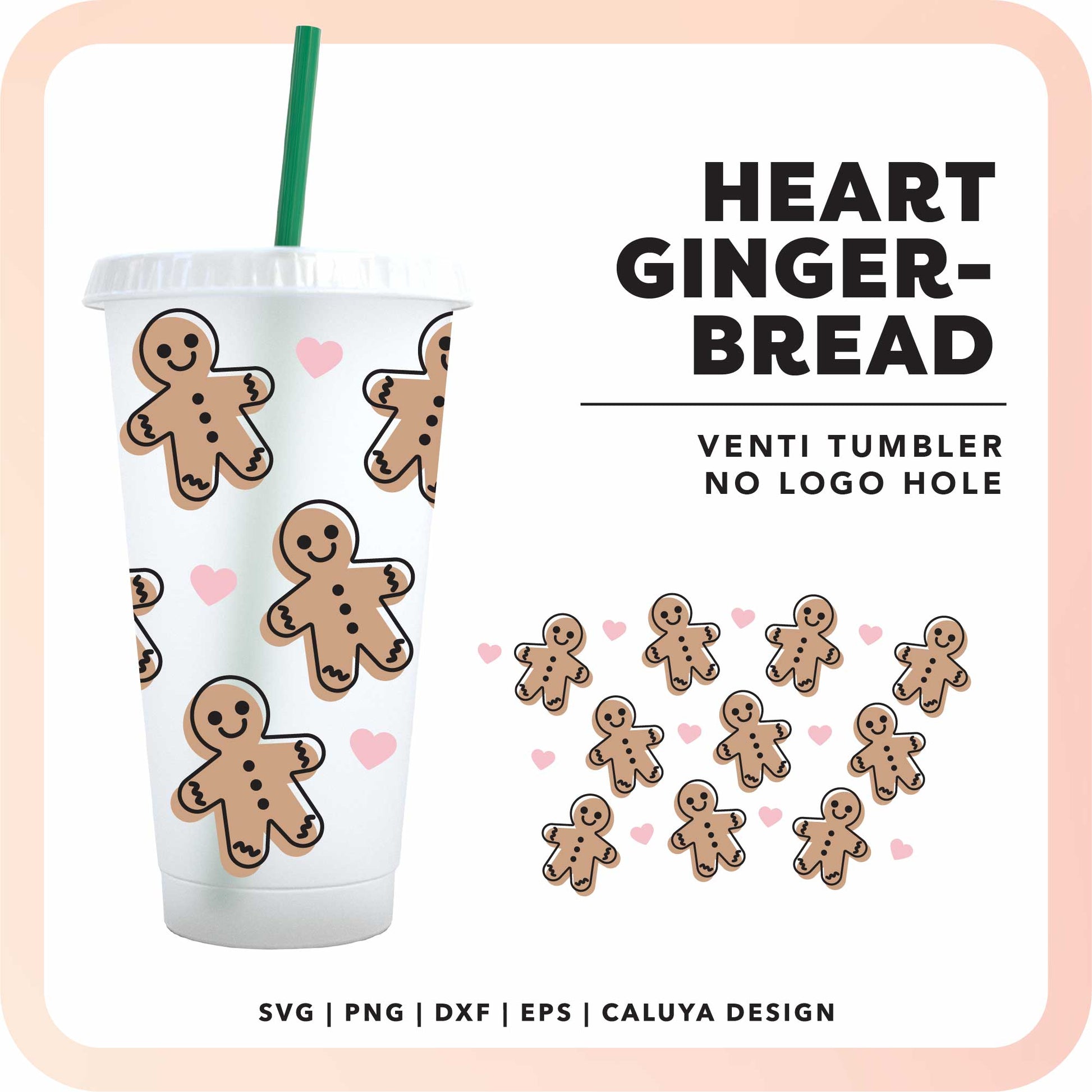 No Logo Venti Cup Wrap SVG | Heart Gingerbread Man SVG