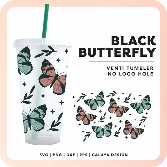No Logo Venti Cup Wrap SVG |  Black Butterfly SVG