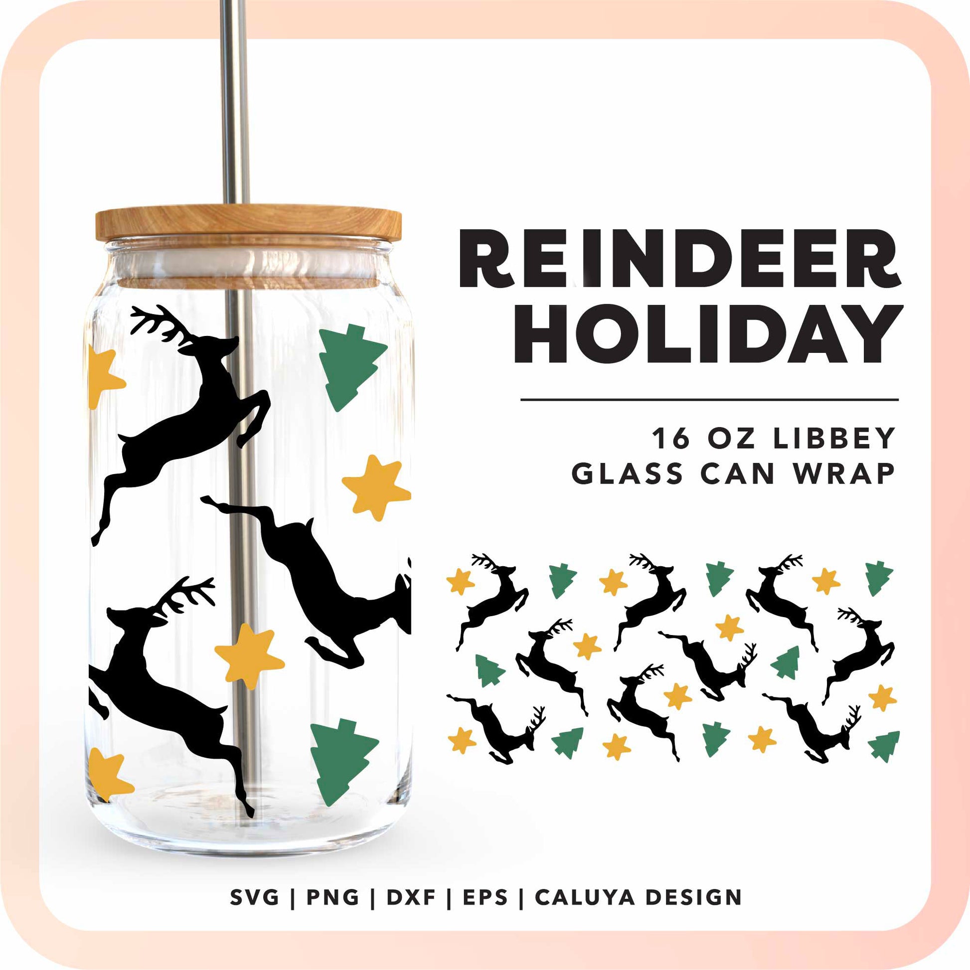 16oz Libbey Can Cup Wrap | Reindeer Holiday SVG