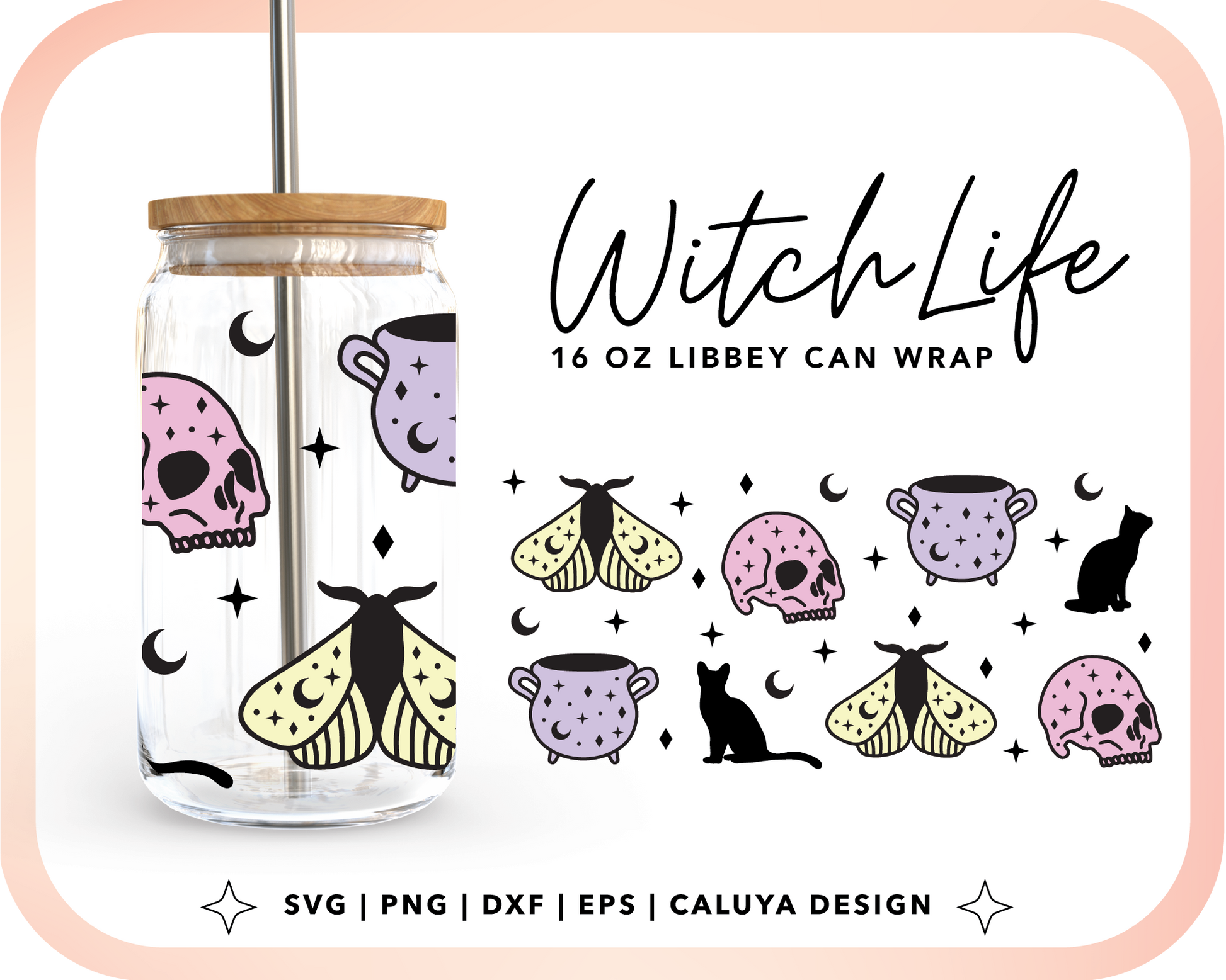 16oz Libbey Can Cup Wrap | Mystic Halloween Cut File for Cricut, Cameo Silhouette | Free SVG Cut File