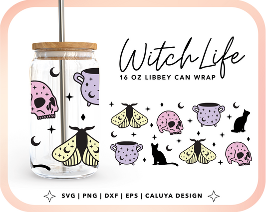 16oz Libbey Can Cup Wrap | Mystic Halloween Cut File for Cricut, Cameo Silhouette | Free SVG Cut File