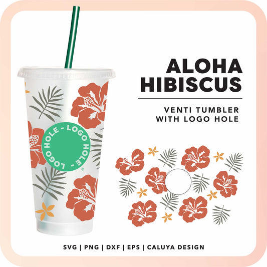 With Logo Venti Cup Wrap SVG | Tropical Hibiscus SVG