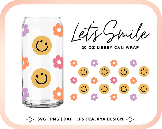 20oz Libbey Can Cup Wrap | Smiles and flowers Cut File for Cricut, Cameo Silhouette | Free SVG Cut File