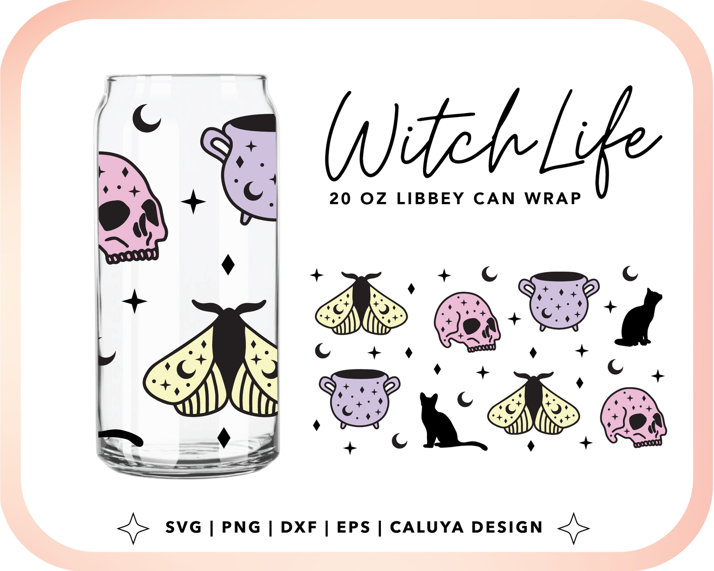 20oz Libbey Can Cup Wrap | Mystic Halloween Cut File for Cricut, Cameo Silhouette | Free SVG Cut File