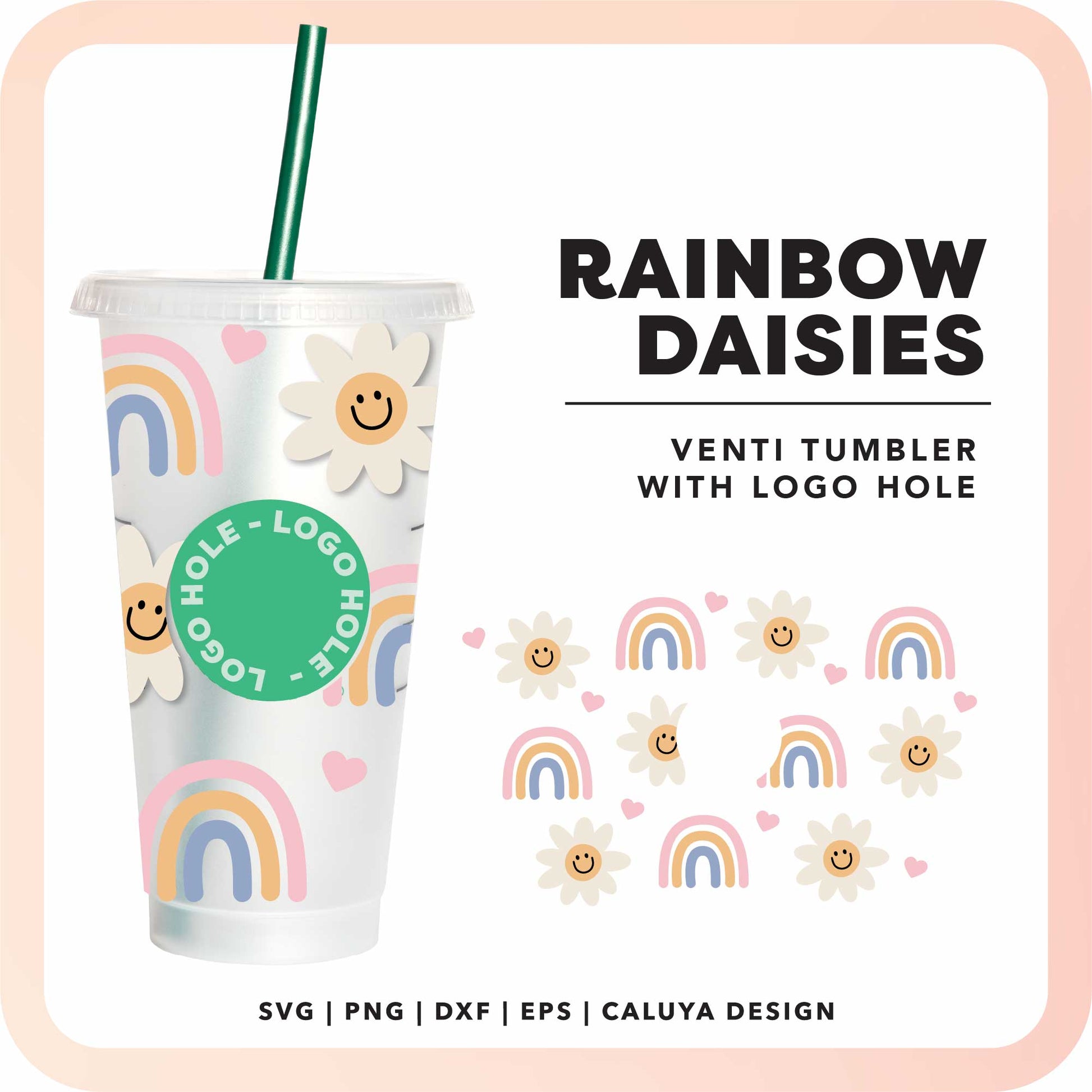 With Logo Venti Cup Wrap SVG | Pastel Daisies SVG