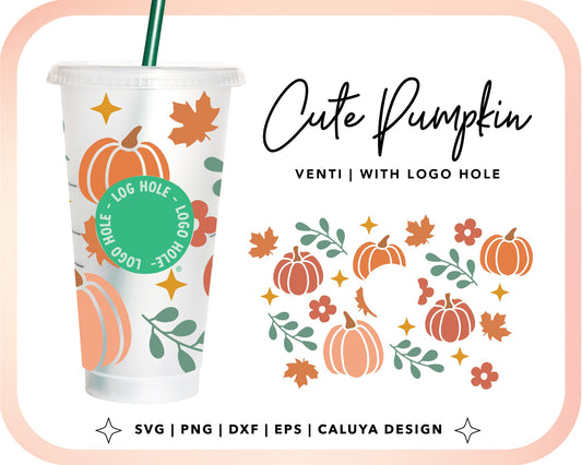 With Logo Venti Cup Wrap SVG | Cute Pumpkin Wraps Cut File for Cricut, Cameo Silhouette | Free SVG Cut File