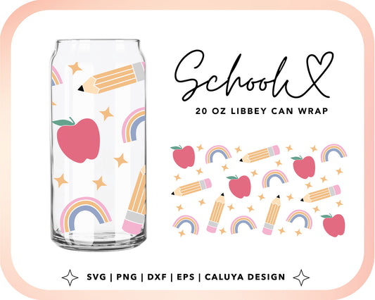 20oz Libbey Can Cup Wrap | Cute School Cut File for Cricut, Cameo Silhouette | Free SVG Cut File