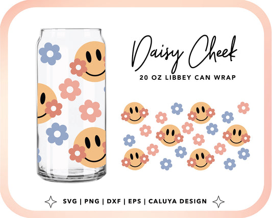 20oz Libbey Can Cup Wrap | Daisy Cheek Smiley Face Cut File for Cricut, Cameo Silhouette | Free SVG Cut File