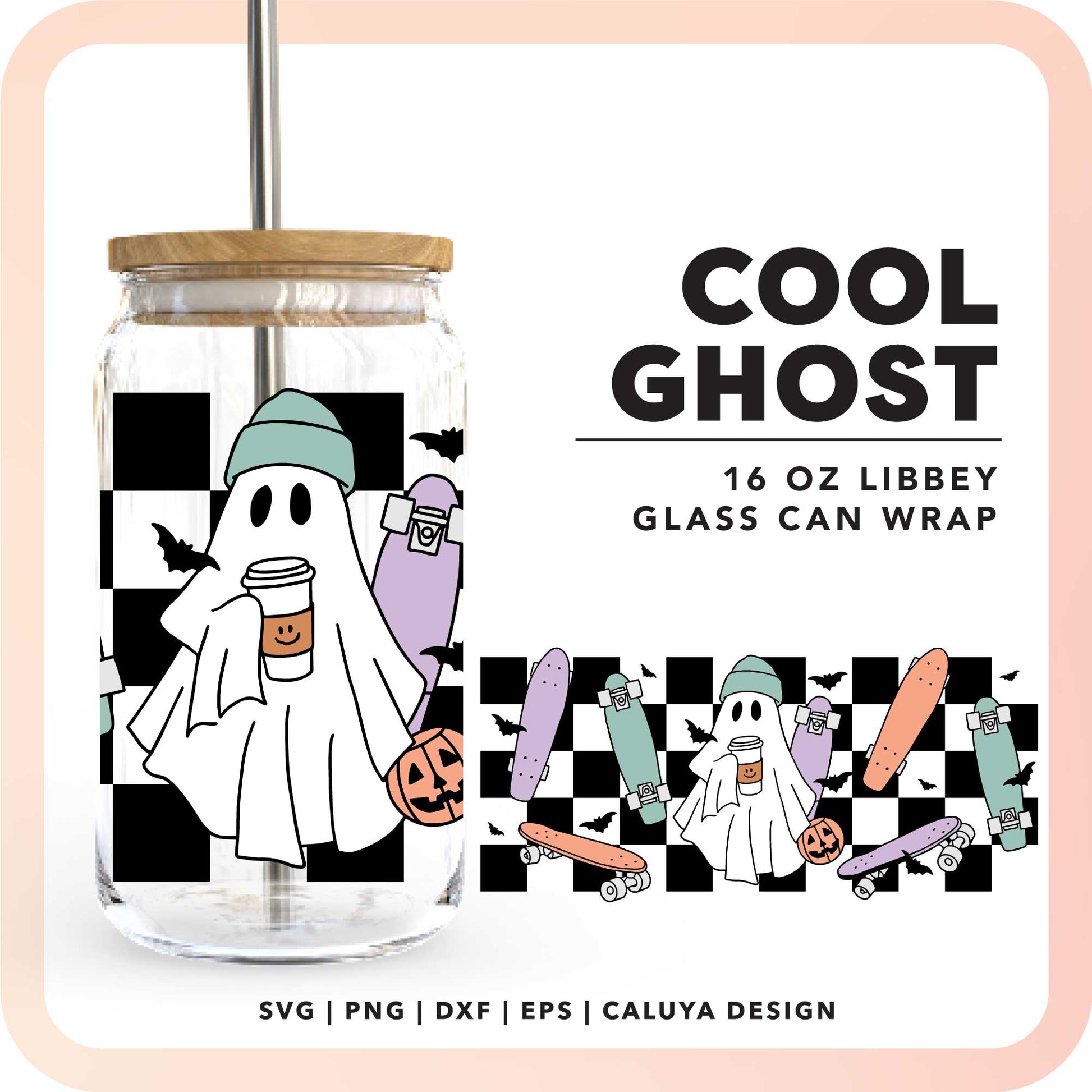 16oz Libbey Can Wrap SVG | Skateboard Ghost SVG