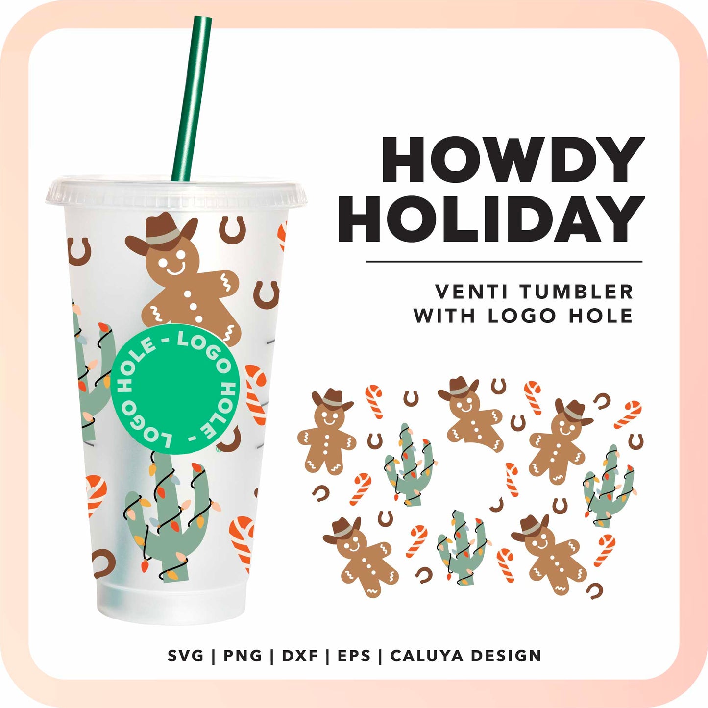 With Logo Venti Cup Wrap SVG | Western Howdy Holiday SVG