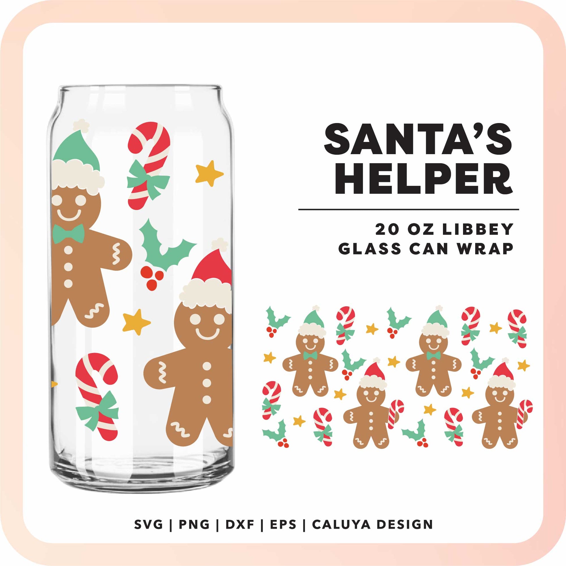 20oz Libbey Can Cup Wrap | Gingerbread Man Santa SVG