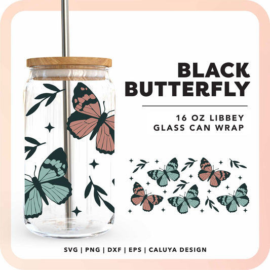 16oz Libbey Can Cup Wrap | Black Butterfly SVG