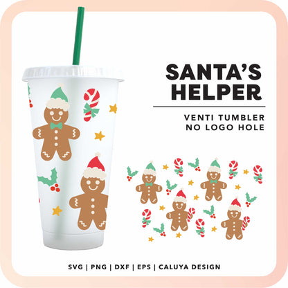 No Logo Venti Cup Wrap SVG | Gingerbread Man Santa SVG