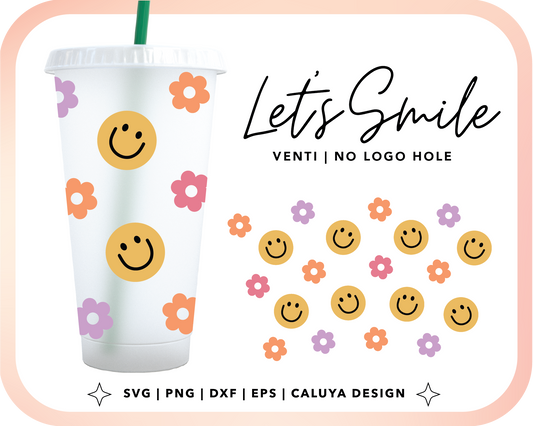 No Logo Venti Cup Wrap SVG | Smiles and flowers Cut File for Cricut, Cameo Silhouette | Free SVG Cut File