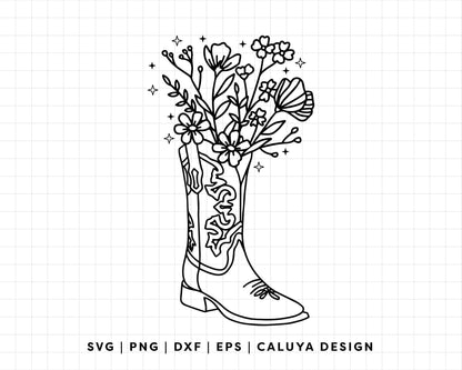 FREE Coquette Floral Cowboy Boots SVG | Cowgirl Outline SVG