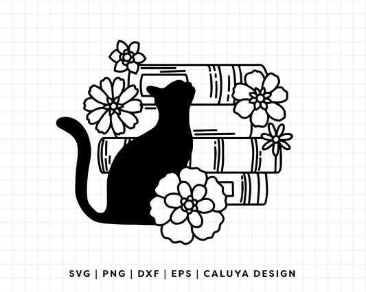 FREE Cat With Book SVG | Book Lover SVG