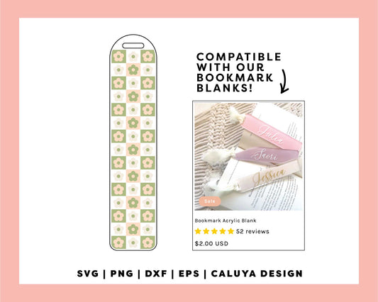 [ Digital File ] Bookmark Template SVG | Retro Flower Checkered SVG