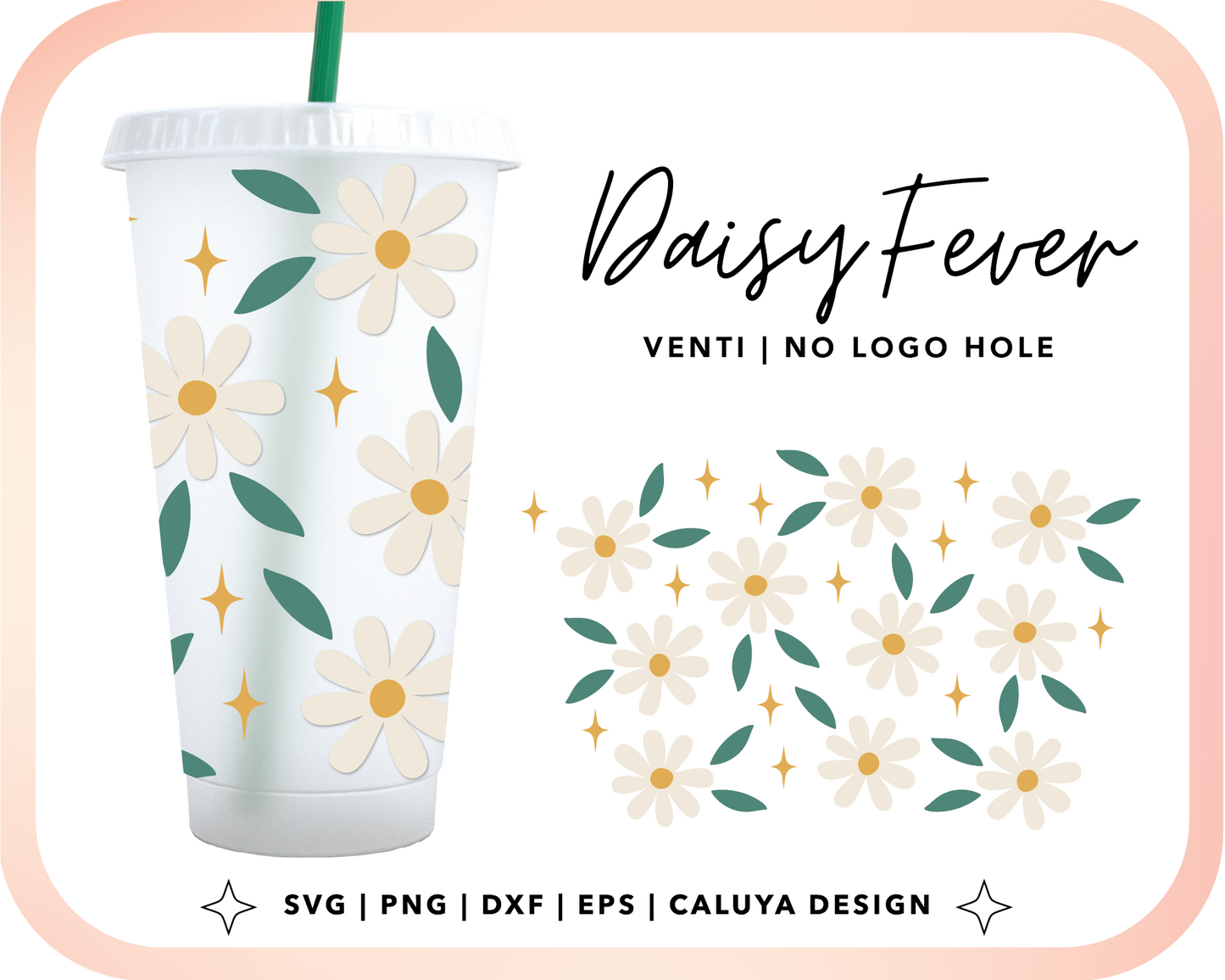 No Logo Venti Cup Wrap SVG | Daisy Flower Cut File for Cricut, Cameo Silhouette | Free SVG Cut File