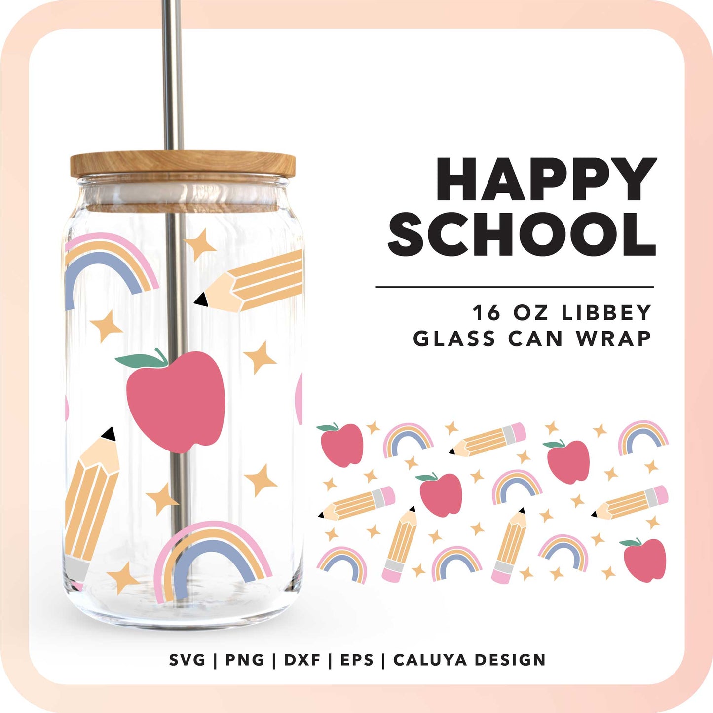 [ SVG Digital File] 16oz Libbey Can Cup Wrap | Cute School