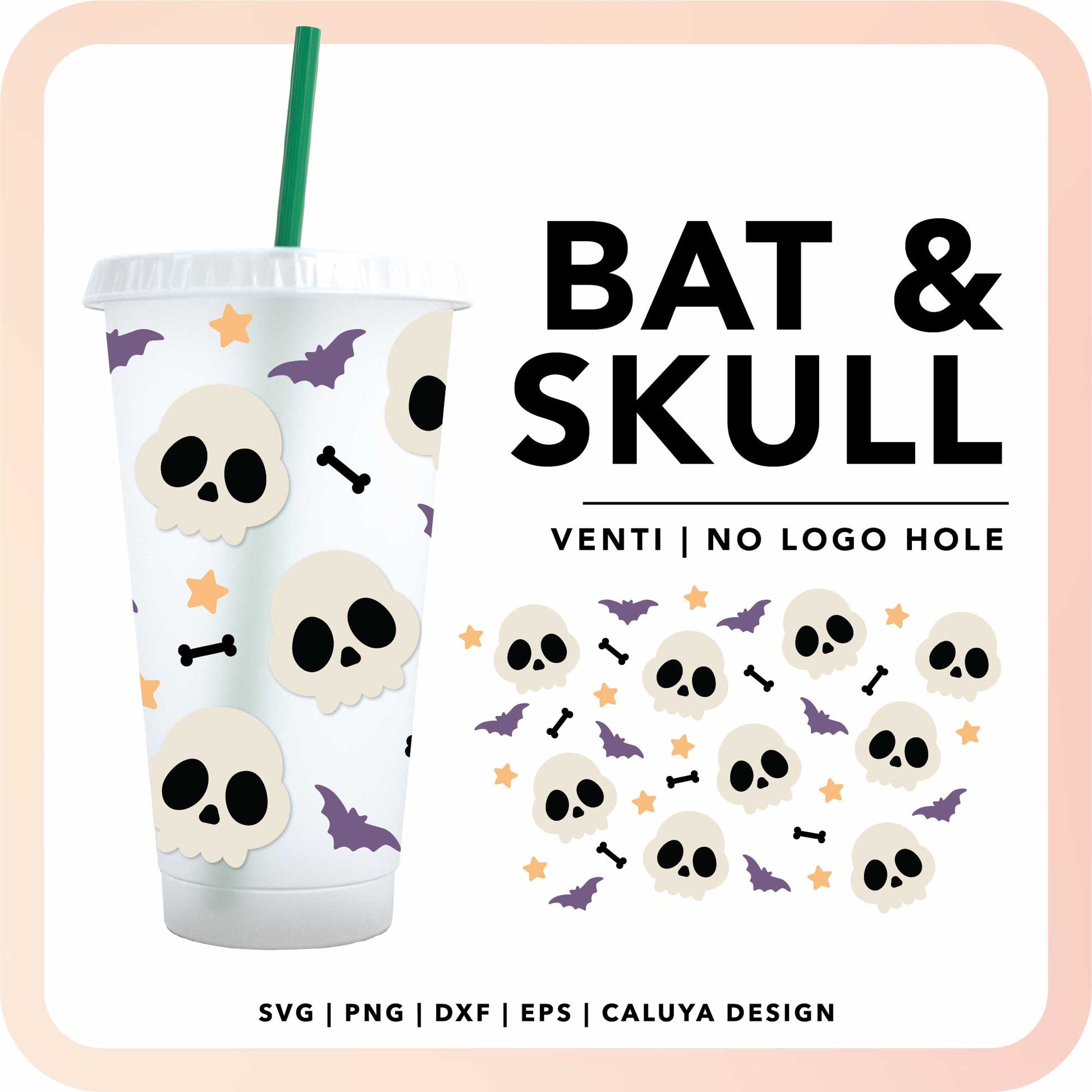 No Logo Venti Cup Wrap SVG | Skull & Bat Halloween Wrap SVG Cut File for Cricut, Cameo Silhouette | Free SVG Cut File