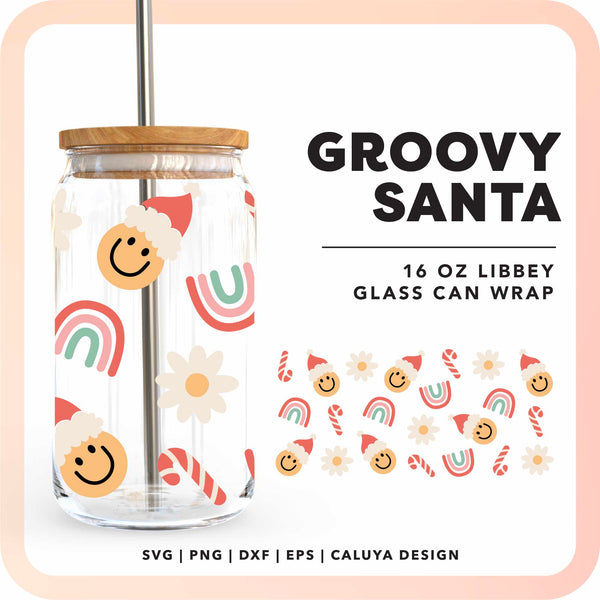 [ SVG Digital File] 16oz Libbey Can Cup Wrap | Groovy Santa Rainbow SV ...