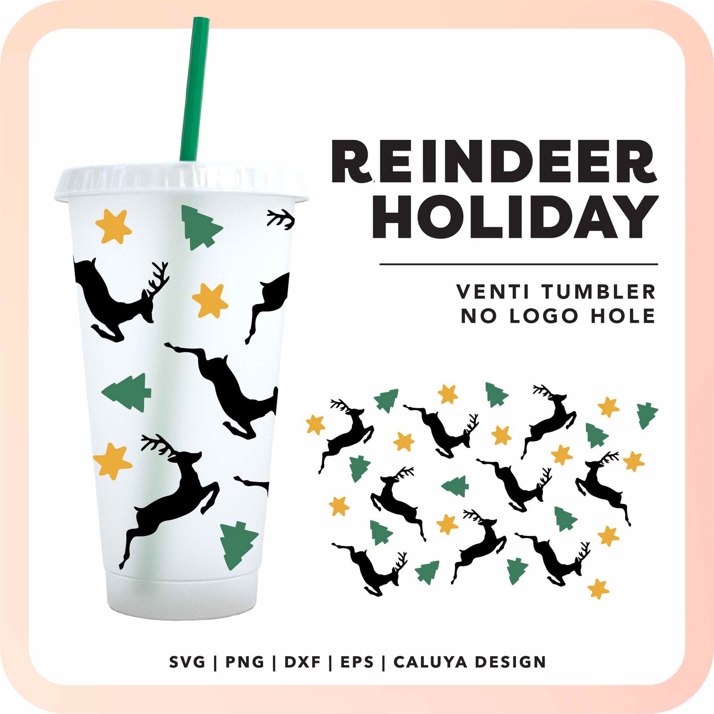 No Logo Venti Cup Wrap SVG | Reindeer Holiday SVG