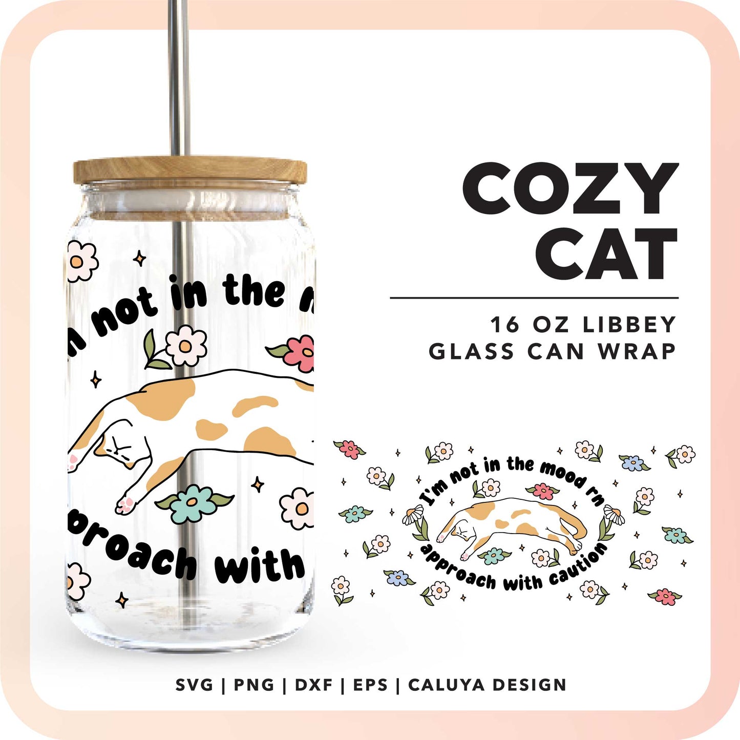 16oz Libbey Can Cup Wrap SVG | Cozy Cat SVG