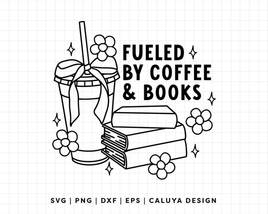 FREE Fueled By Coffee & Books SVG | Book Lovers Outline SVG