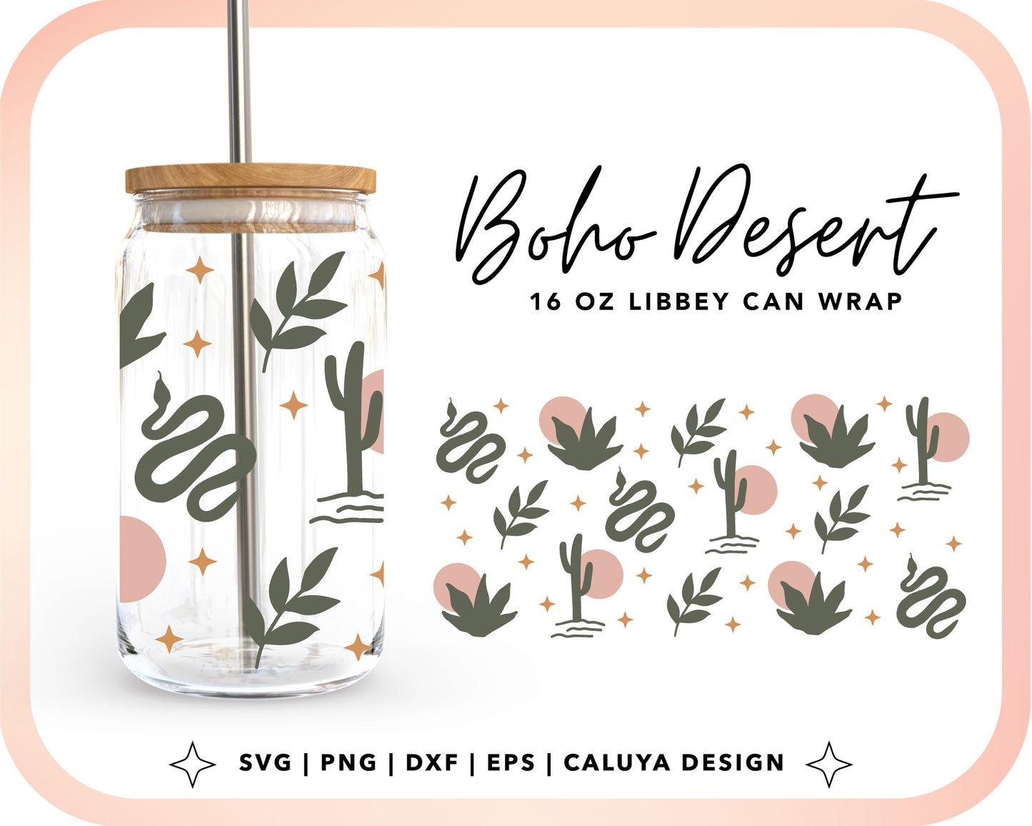 16oz Libbey Can Cup Wrap | Boho Dessert Cut File for Cricut, Cameo Silhouette | Free SVG Cut File