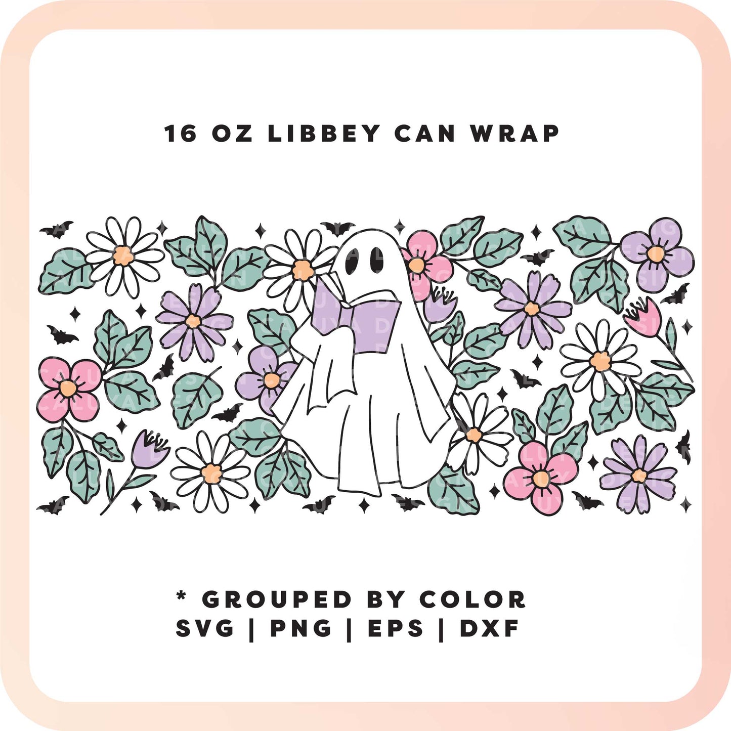 16oz Libbey Can Wrap SVG | Bookish Ghost SVG