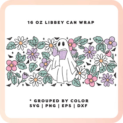 16oz Libbey Can Wrap SVG | Bookish Ghost SVG