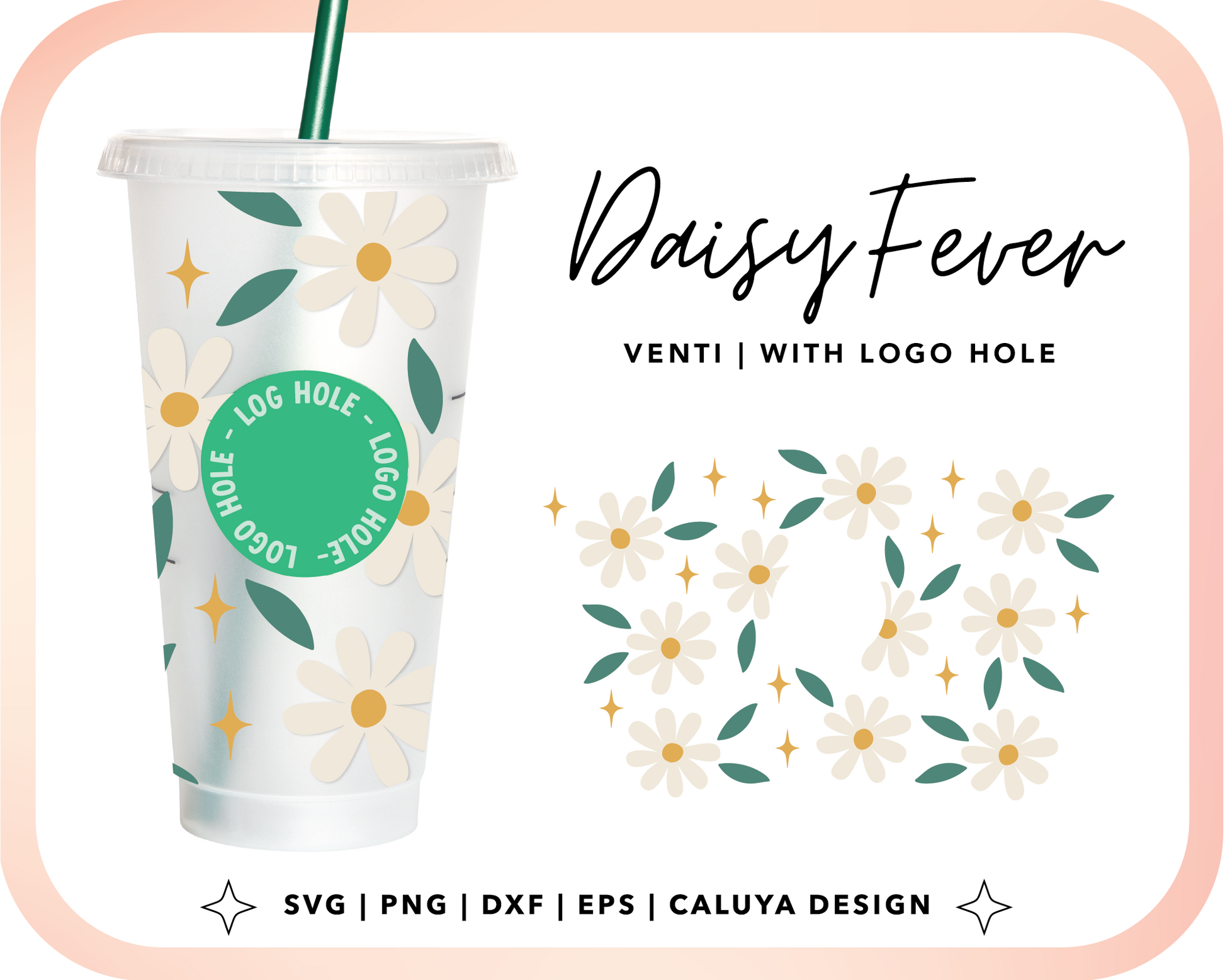 With Logo Venti Cup Wrap SVG | Daisy Flower Cut File for Cricut, Cameo Silhouette | Free SVG Cut File