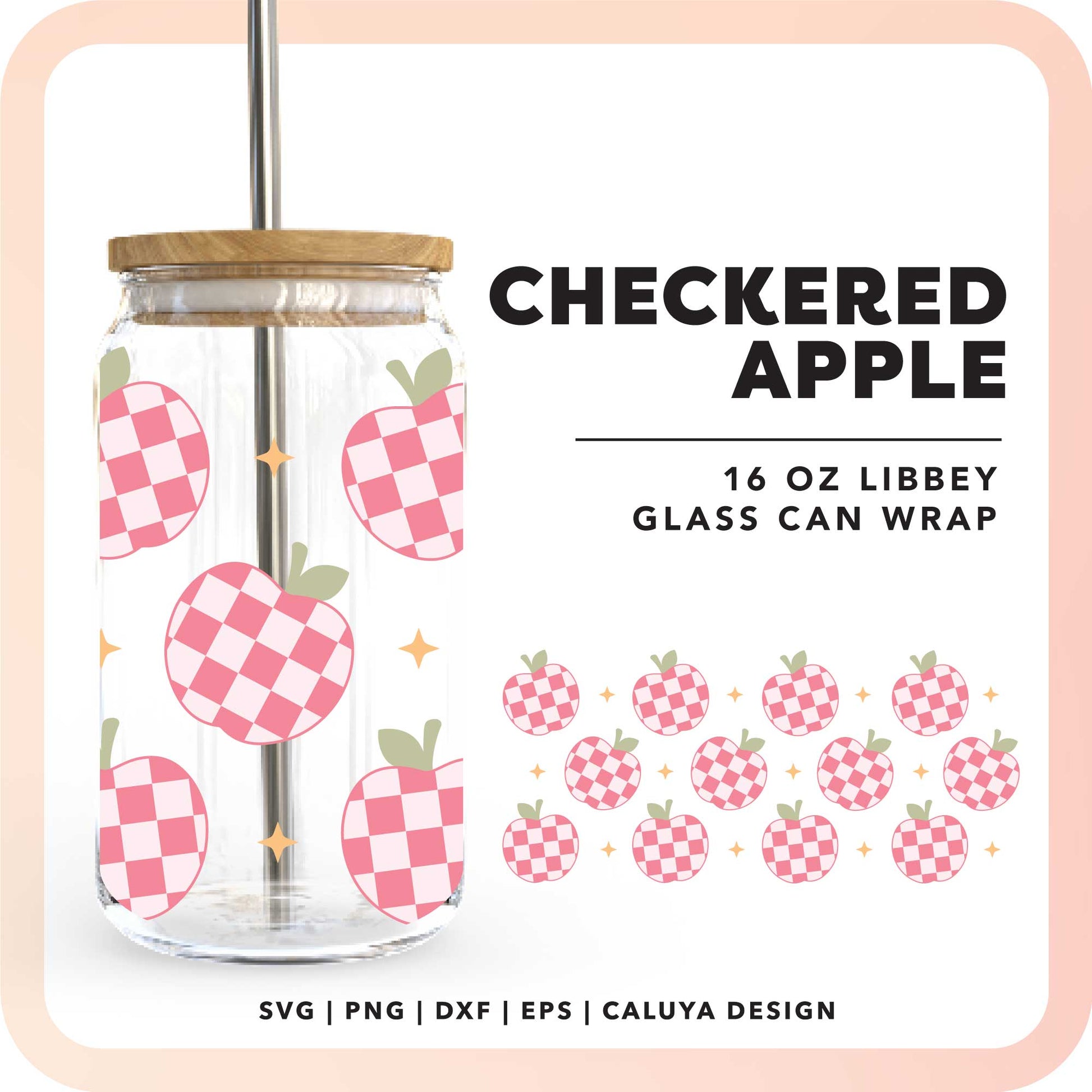 16oz Libbey Can Cup Wrap SVG | Checkered Apple SVG