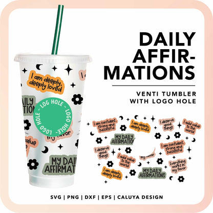 With Logo Venti Cup Wrap SVG | Affirmation Quotes Wrap SVG Cut File for Cricut, Cameo Silhouette | Free SVG Cut File