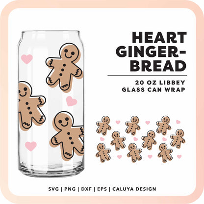 20oz Libbey Can Cup Wrap | Heart Gingerbread Man SVG