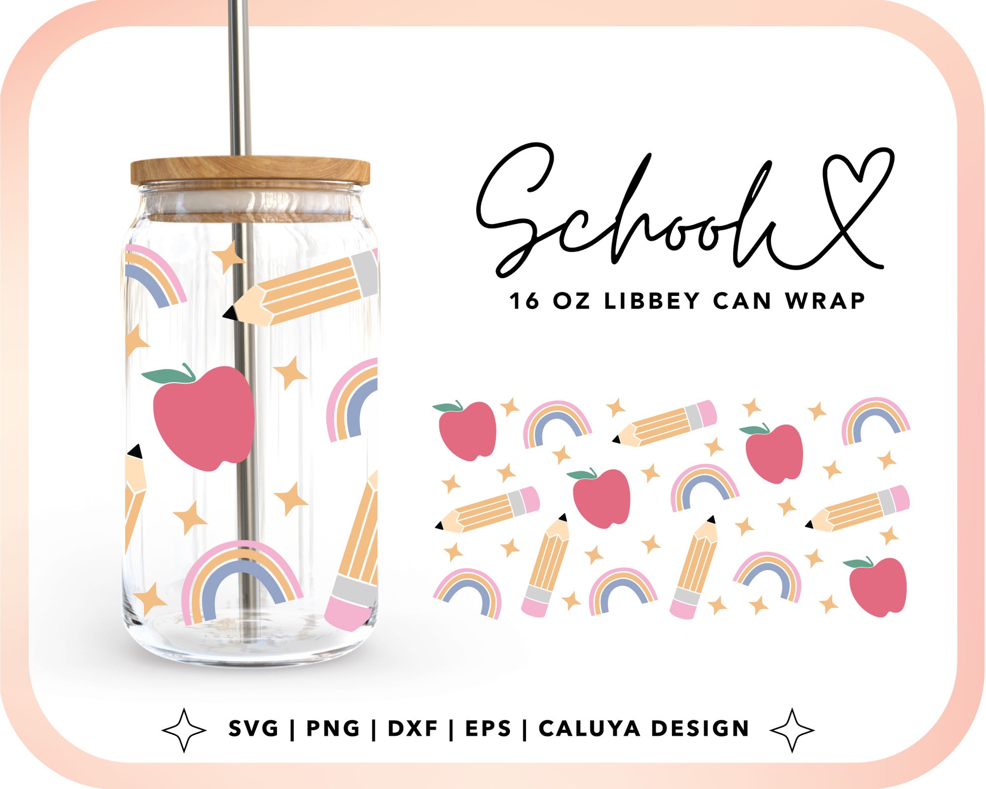 16oz Libbey Can Cup Wrap | Cute School Cut File for Cricut, Cameo Silhouette | Free SVG Cut File