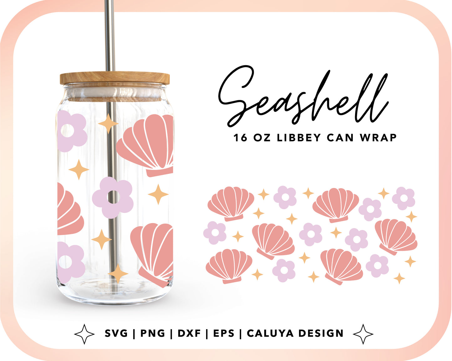 16oz Libbey Can Cup Wrap | Pastel Seashell Cut File for Cricut, Cameo Silhouette | Free SVG Cut File