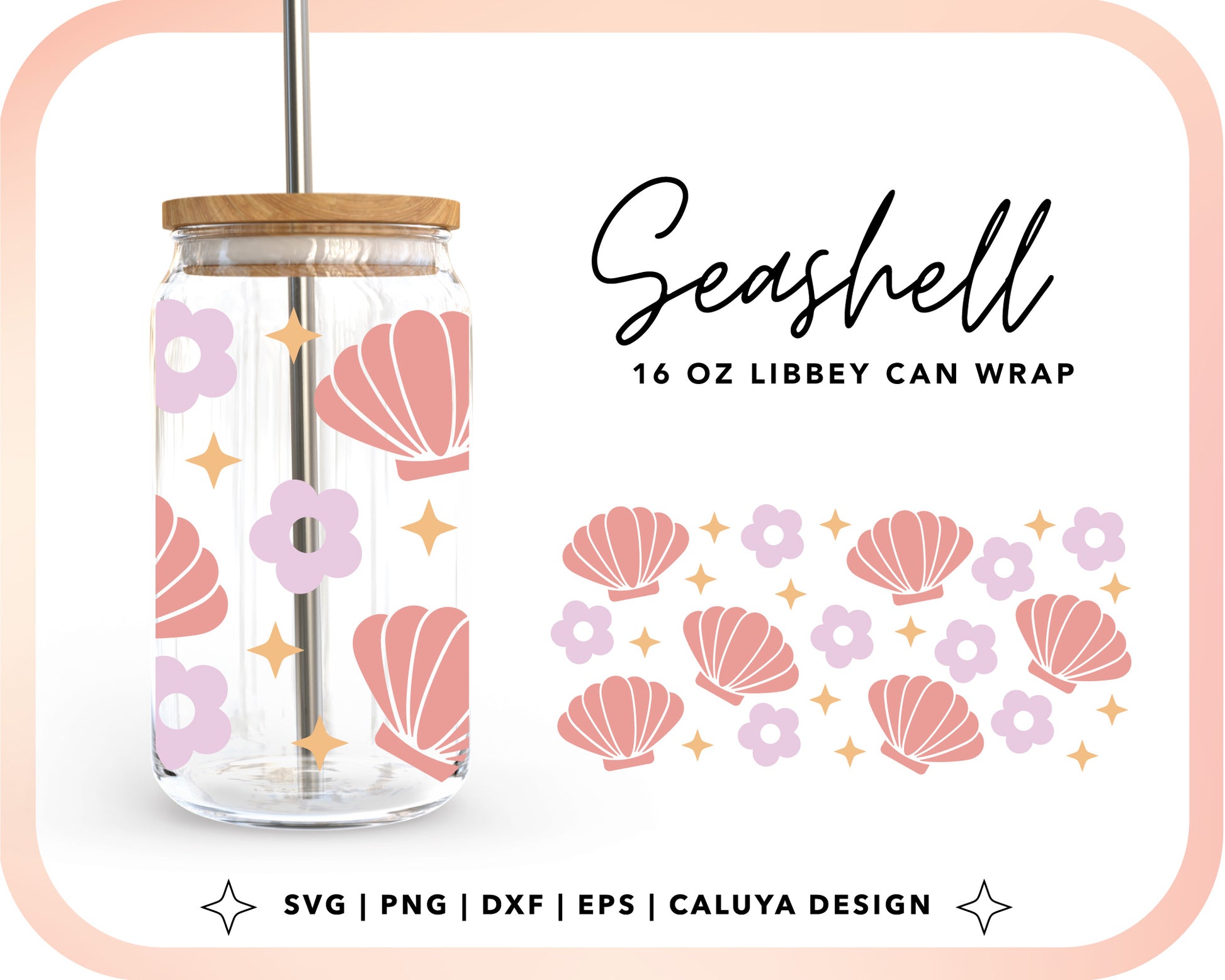 16oz Libbey Can Cup Wrap | Pastel Seashell Cut File for Cricut, Cameo Silhouette | Free SVG Cut File