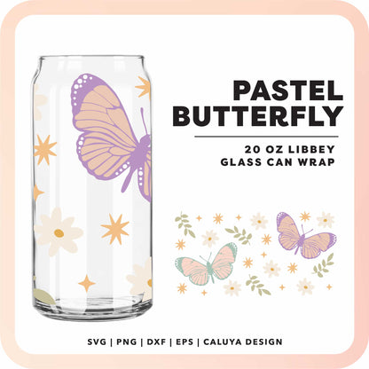 20oz Libbey Can Cup Wrap | Pastel Butterfly SVG