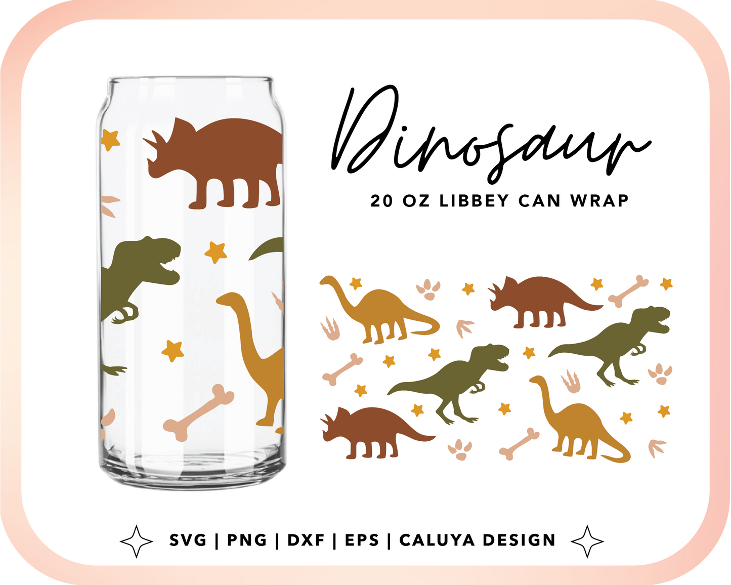 20oz Libbey Can Cup Wrap | Dinosaur Wraps Cut File for Cricut, Cameo Silhouette | Free SVG Cut File