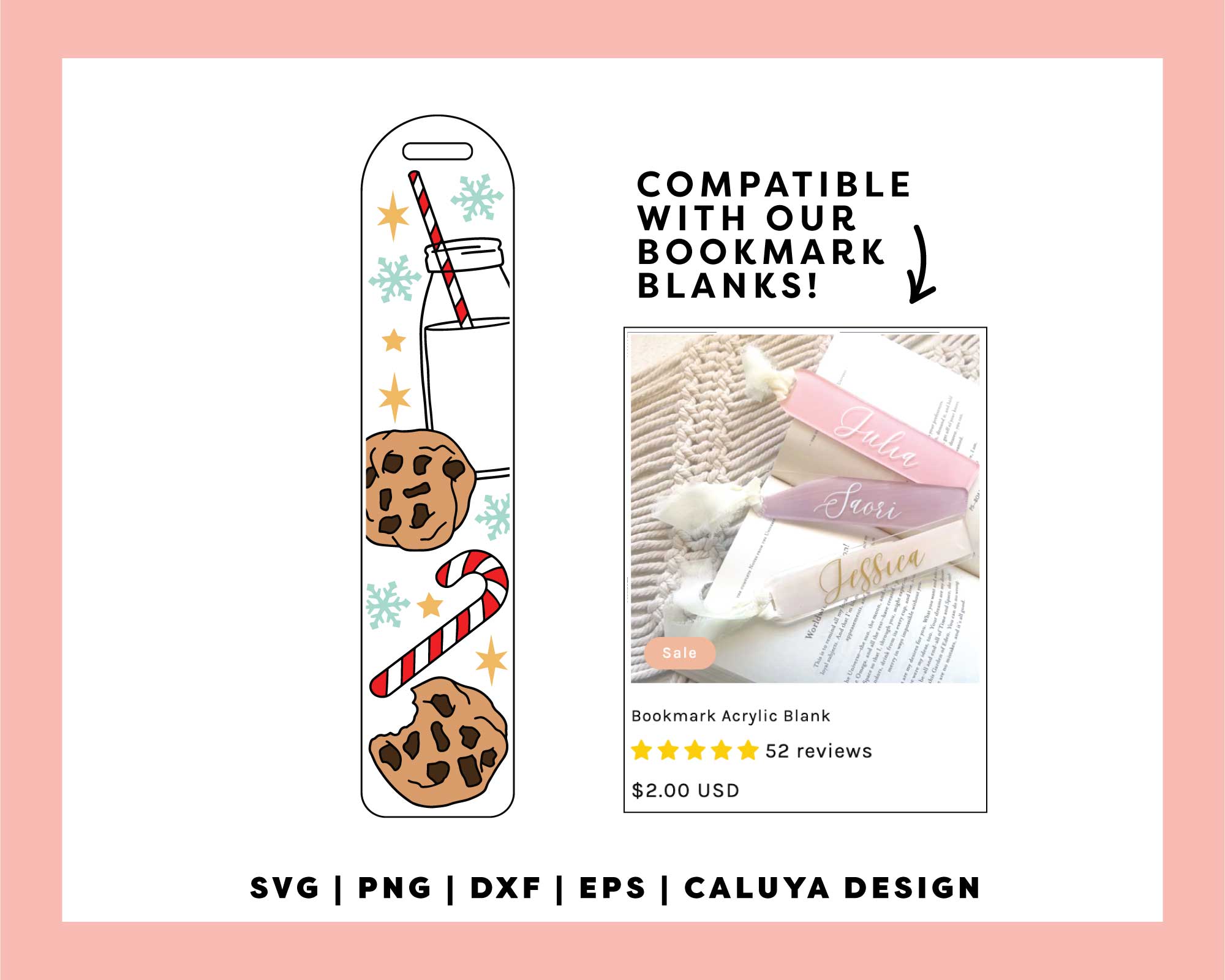 [ Digital File ] Bookmark Template SVG | Holiday Milk & Cookie SVG ...
