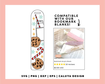 [ Digital File ] Bookmark Template SVG | Holiday Milk & Cookie SVG